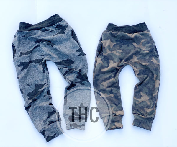 Muted Or Gray Camo Harem Joggers